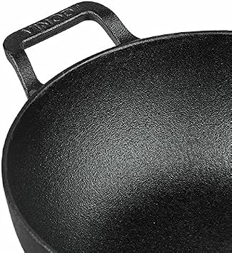 Vinod Non Stick Induction Hob Wok with Lid - Deep Stir Cast Iron Kadai Pan with Lid - 24cm, 3.3 Litre
