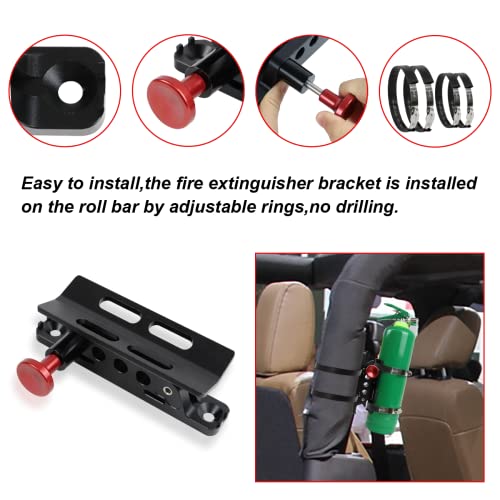 BOVIROOS Aluminum Roll Bar Fire Extinguisher Mount Bracket Kit Compatible with for Jeep Wrangler Gladiator Truck Ford Bronco UTV Polaris RZR Ranger Can-Am with 8 Scratch Proof Clamps