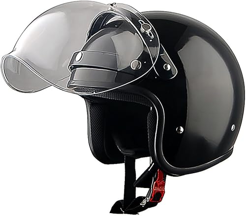 Miniatura 10 de 1Storm Casco abierto para motocicleta, ciclomotores, scooter, piloto, casco de media cara con escudo transparente desmontable, negro brillante