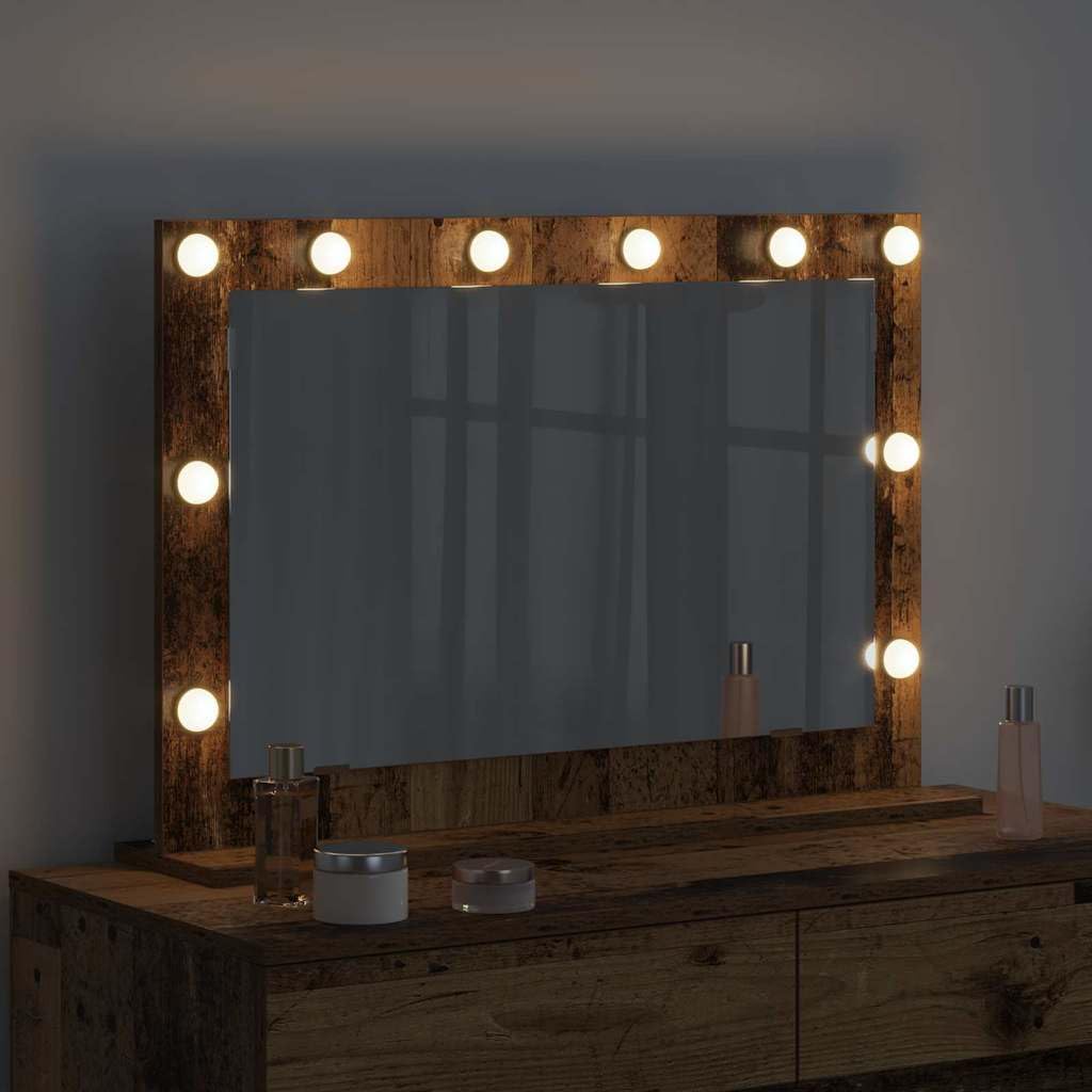 LED Waschtischspiegel Altholz 80 x 55 x 18 cm mit LED Beleuchtung, Glas und Holzwerkstoff für Flur Bad Schlafzimmer, Kosmetikspiegel für Rasur und Make-up
