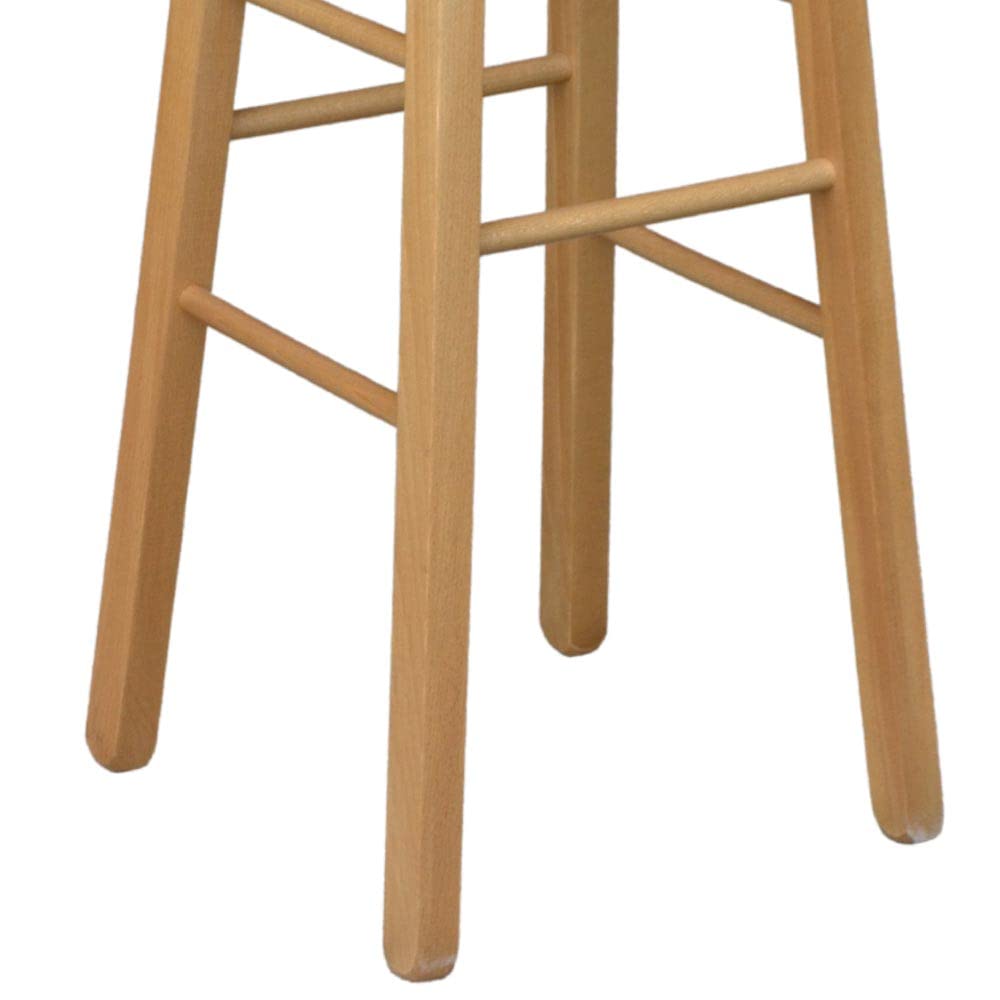 Sgabello In Legno Di Faggio Massello, Seduta Rotonda Diametro 32 Cm, Altezza 67 Cm, Vernice Noce Chiaro E Gambe A Sciabola, Fatto A Mano In Italia