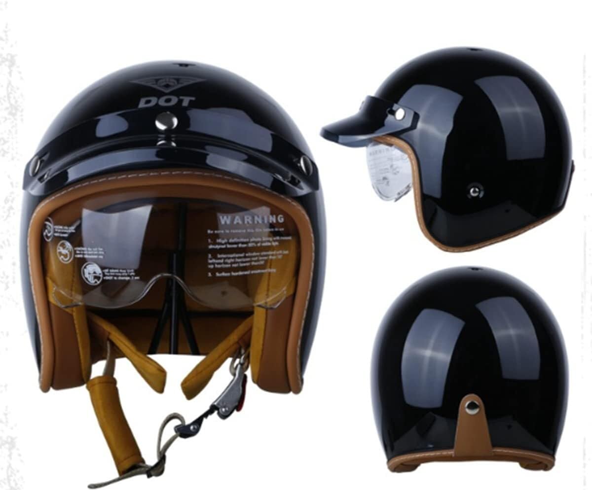 Casco de Motocicleta con Visera, Adecuado para ciclomotores, Scooters, cruceros Casco de Seguridad para Hombres Y Mujeres Adultos Half-Helme ECE Homologado(6,L=59-60CM)
