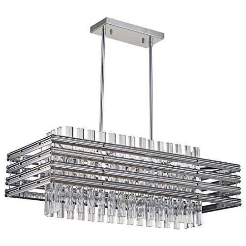 Tzoe Dining Room Chandelier,Modern Rectangle Pendant Light,Crystal Chandelier,L29.1" X W11.4" X H48.5",6 Light, Adjustable Height,Polished Chrome,Ul Listed #TOP3