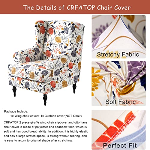 Crfatop Printed Wing Chair Slipcovers 2 Piece Stretch Wingback Chair Cover Spandex Fabric Wingback Armchair Covers With Elastic Bottom For Living Room Bedroom Wingback Chair,B08 #TOP3