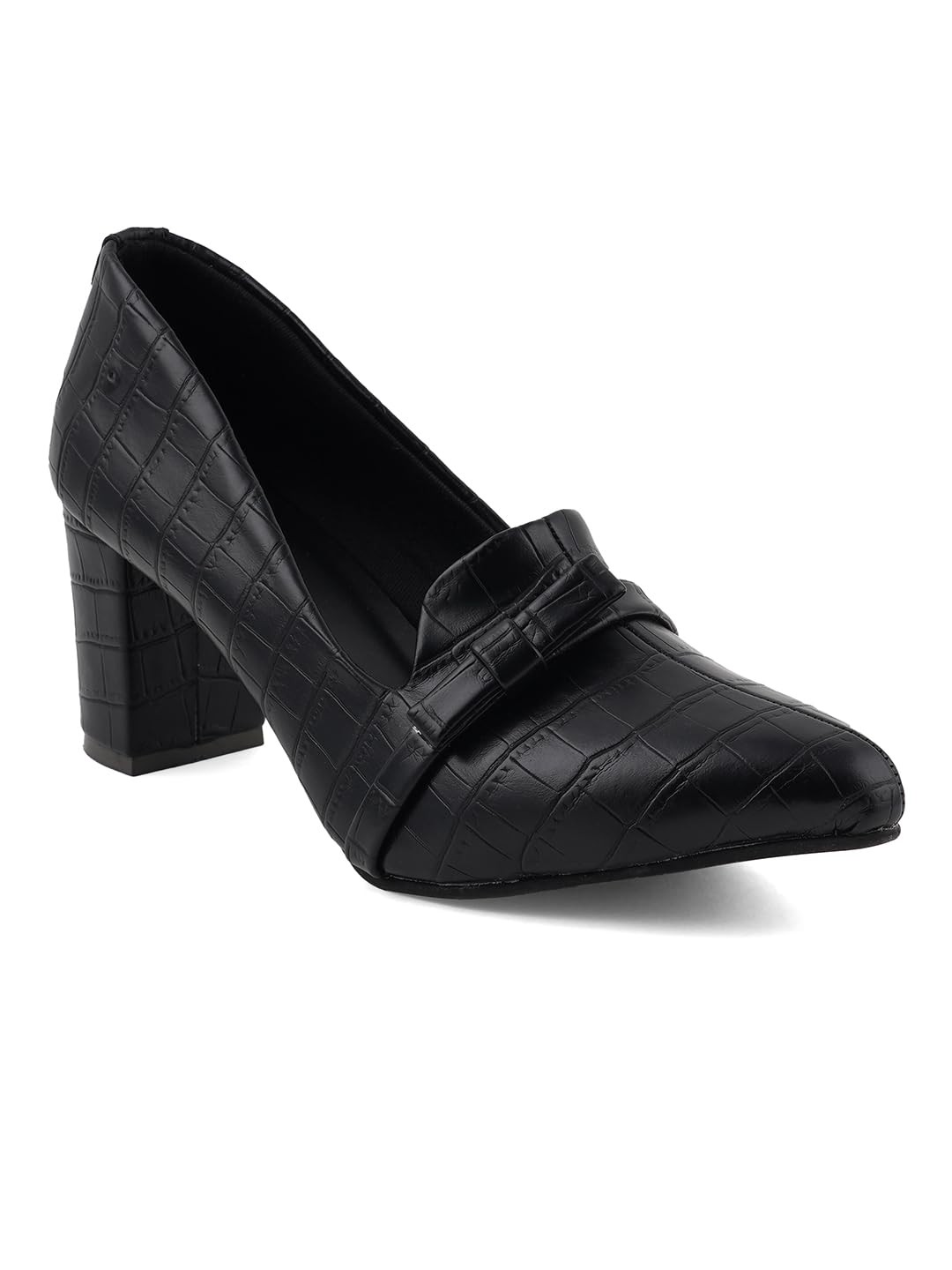 Women's Textured Pointed Toe Block Heel Pumps