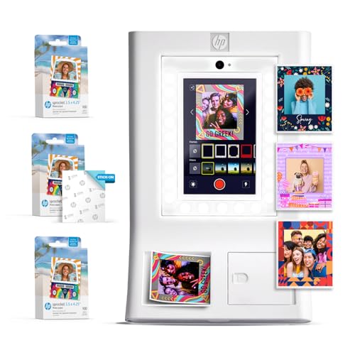HP Sprocket Photo Booth Machine Instant Color Photo Printer (White) Paper Bundle + Zink 3.5 x 4.25” Zink Sticky-Backed Photo Paper (310 Sheets)