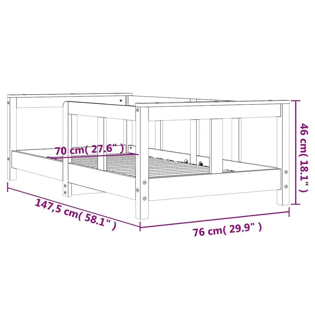 vidaXL Estructura de Cama para Niños, Somier Infantil con Cabecero, Marco de Cama, Mueble para Dormitorio, Madera de Pino Blanco 70x140 cm