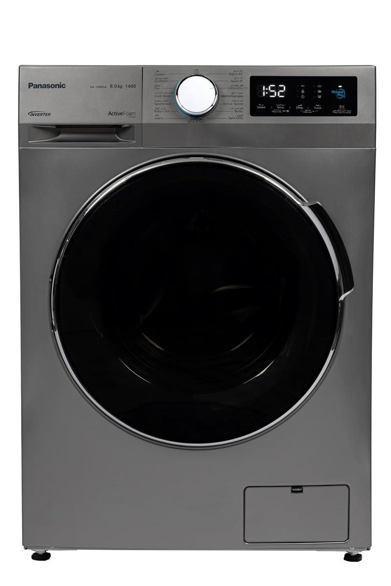 Panasonic 8kg Front load washing machine, 10 year Warranty on Inverter Motor,5 Star Water & Energy efficiency, Abaya wash by Gentle Hand Wash/Active Foam by Active Speed/Pause & Add