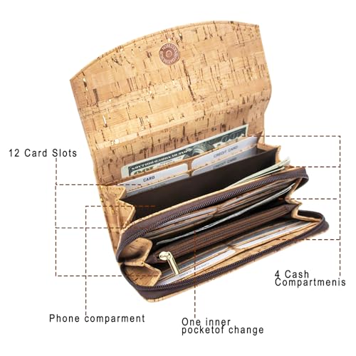 boshiho Natural Cork Wallet - Large Capacity Smart Phone Long Clutch Purse for Women Vegan Gift4