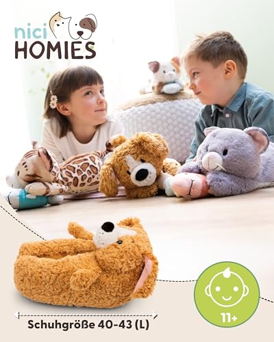 NICI Hausschuhe Hund braun 40-43 (L) - braun - Warme NICI Kuscheltier Hausschuhe für Jungen, Mädchen & Erwachsene, Tier-Schuhe mit Anti-Rutsch Sohle, Slippers - 62170