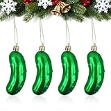 Joxessaien 4 Stück Gurke Baumschmuck Weihnachten, Gurken Anhänger Weihnachtsbaum, Christbaumschmuck aus Glas, Christmas Ornament