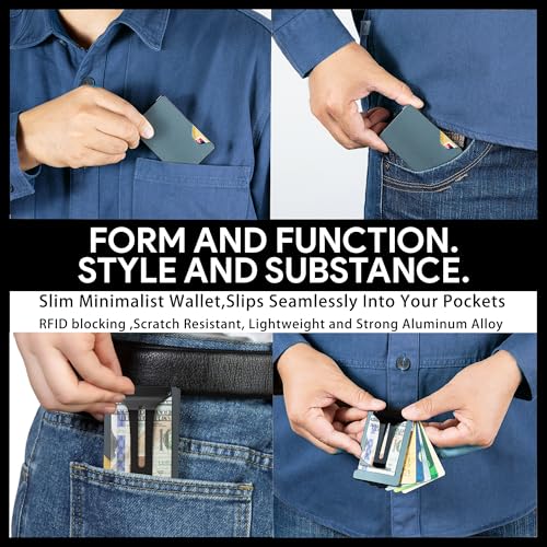 Image of Minimalist Wallet for Men, Slim Metal RFID Blocking Wallet Credit Card Holder Money Clip & Cash Strap, Scratch-Resistant Holds 15 Cards,Ideal Gift for Men | Matte Grey