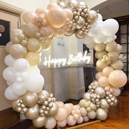 Image of BAUANOOY Neutral Balloons, 60pcs 12 Inch Nude Balloon Beige Balloons White Sand Metallic Gold Latex Balloon for Bridal Baby Shower Wedding Gender Reveal Birthday Party Decorations