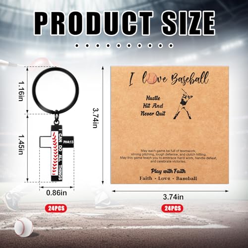 Image of Quelay 24 Sets Football Baseball Softball Christian Cross Keychain with Cards Metal Faith Gift for Teen Athletes