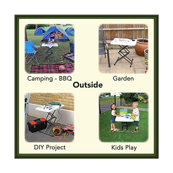 Height Adjustable Small Folding Table with Carry Bag | Foldable White Plastic Garden Side Table, Portable Camping Table | Foldaway TV Dinner or Coffee Table, Collapsible Study Work Desk - Image 6
