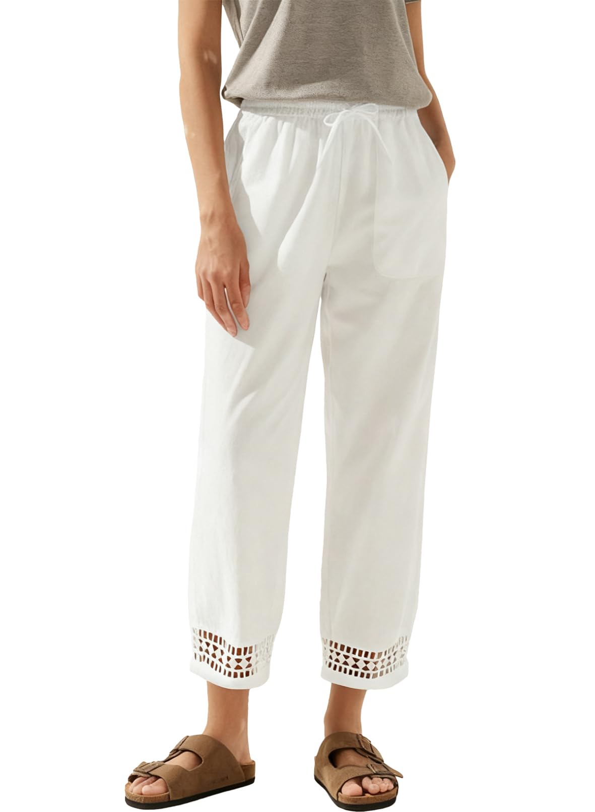 Acelitt Women Drawstring Elastic Waist Pants with Pockets S-XXL