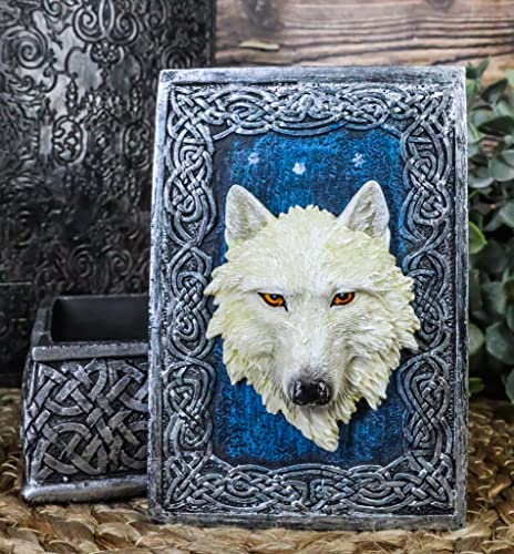 Ebros Gift Celtic Blue Starry Night Element Alpha Wolf Rectangular Decorative Box Figurine As Keepsake Jewelry Stash Storage Decor Of Timberwolves Wolves Animal Totem Spirit Sculpture (Snow White) #TOP8