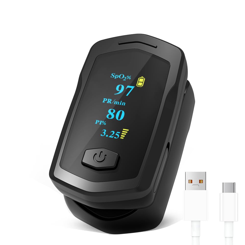oxygen saturation oximeter - FINGERTIP OXIMETER Pulse Oximeter Fingertip Rechargeable Blood Oxygen for Adults and Children Black