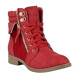  stiefelparadies Damen Stiefeletten Schnürstiefeletten Worker Boots Zipper Schuhe 144299 Rot Autol 40 Flandell