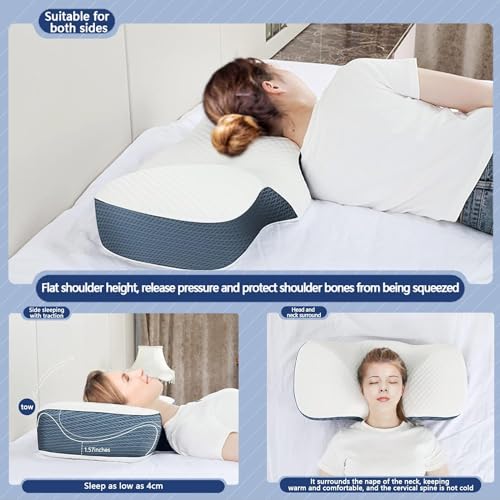 Image of PRIME PICK Spine Soothie Memory Foam Orthopedic Pillow Neck Protection Slow Rebound Pillows Health Care Slow Rebound Neck Pillows for Side, Back & Stomach Sleepers (White)