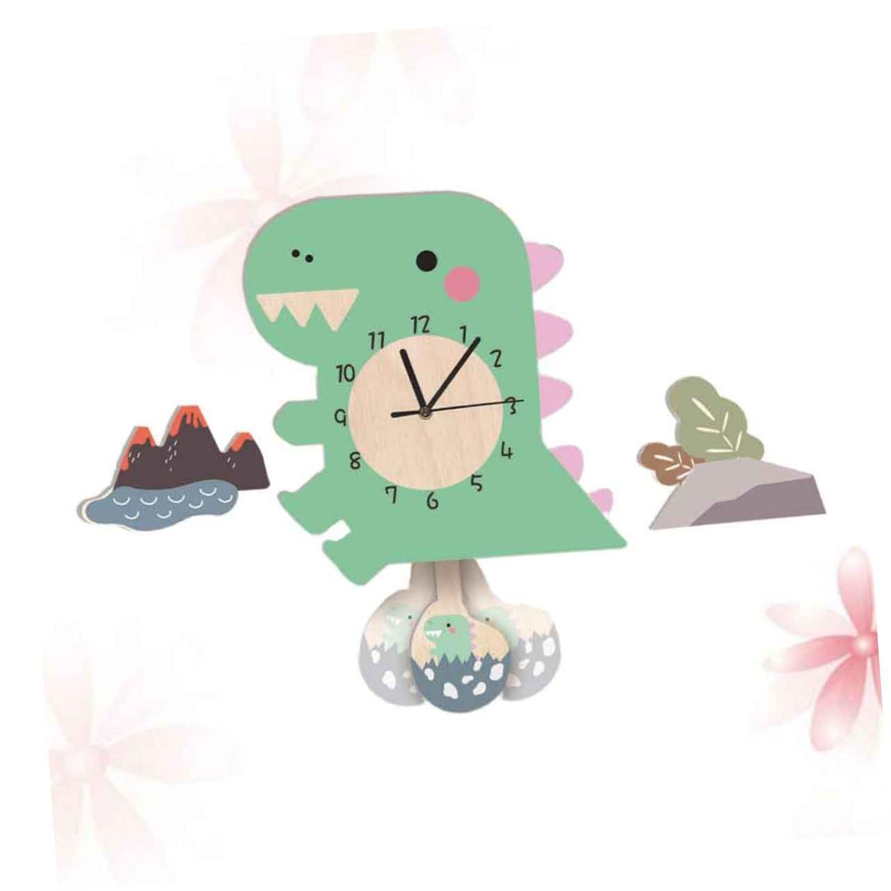 Cabilock Reloj de Péndulo de Dinosaurio de PVC, Estilo Dibujos Animados | 1 Pieza, Decorativo para Guardería y Salas Familiares, Tic Silencioso, Colgante de Pared