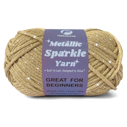 Image of Metallic Sparkle Yarn for Crochet and Knitting with Easy-to-See Stitches, Worsted Weight Medium #4, Beginners Yarn for Amigurumi, Bags, Handmade Gifts, Home Decor (Gold, 1 Pack)
