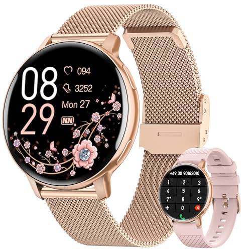 Reloj Inteligente Mujer, 1.39" HD Smartwatch Mujer con Llamadas/24H Sueño/Pulsómetro/SpO2, Función Femenina 120+ Modos Deportivos IP68 Pulsera Actividad Calorías Podómetro Android iOS Oro Rosa, Regalo