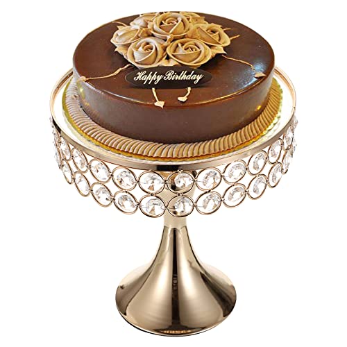 Bstkey 8 Inch Wedding Metal Cake Display Stand With Mirror Top Plate, Gold Cupcake Stand With Crystal Beads Decor Pedestal, Dessert Stand For Parties Birthday Baking Party Supplies Centerpiece, Round #TOP2