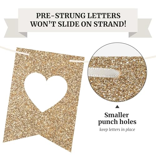 Image of Pre-Strung Welcome Home Banner - Gold Glitter Banner with Red Hearts | No DIY - Pre-Strung on 6 ft strands - Welcome Home Party Decorations for Homecoming, Military Return, & Housewarming Decor