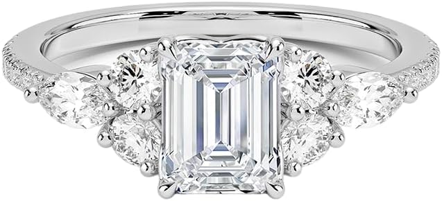 IGI 1.56Carat Emerald Excellent Cut Four Claw Prongs Lab Created Diamond Engagement Ring With Side Marquise and Round Lab Diamonds In 14k Gold For