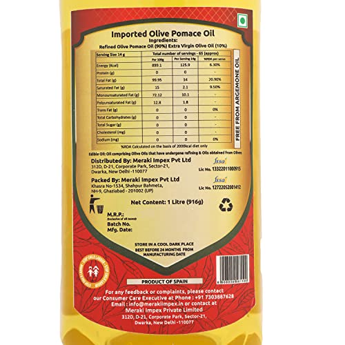 Image of Martino Olive Pomace Oil, 1L PET | Cooking Oil for Deep Frying & Indian Cuisine | High Smoke Point | Light Flavor | Daily Cooking Use