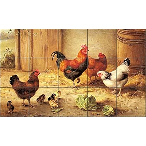 Chickens in a Barnyard Tile Mural by Artwork On Tile Cover