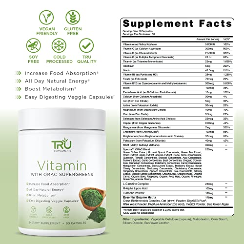 Tru Vitamin, A-Z Vitamin & Mineral Profile, Spectra Supergreens, Digestive And Joint Support, 30 Servings #TOP1