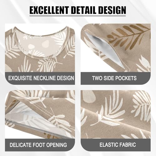 Palm Leaves Light Brown Background Pattern Summer Cute Pajama Sets, Short Sets for Daily Wears and Sleep Wears4