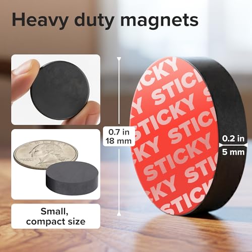 Image of Strong Ceramic Round Magnets with Adhesive Backing (0.7x0.2 /18x5mm, 30 pcs) - Heavy Duty Sticky Magnets, Non-Corrosive, Versatile for Home, Office, Workshop, Whiteboard, Fridge and Hobby Use