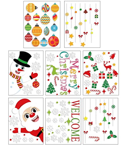 FINGOOO 8 Sheet 120 Pieces Christmas Window Cling Snowflakes Decals Clings for Home/Shop Window Display - Image 3