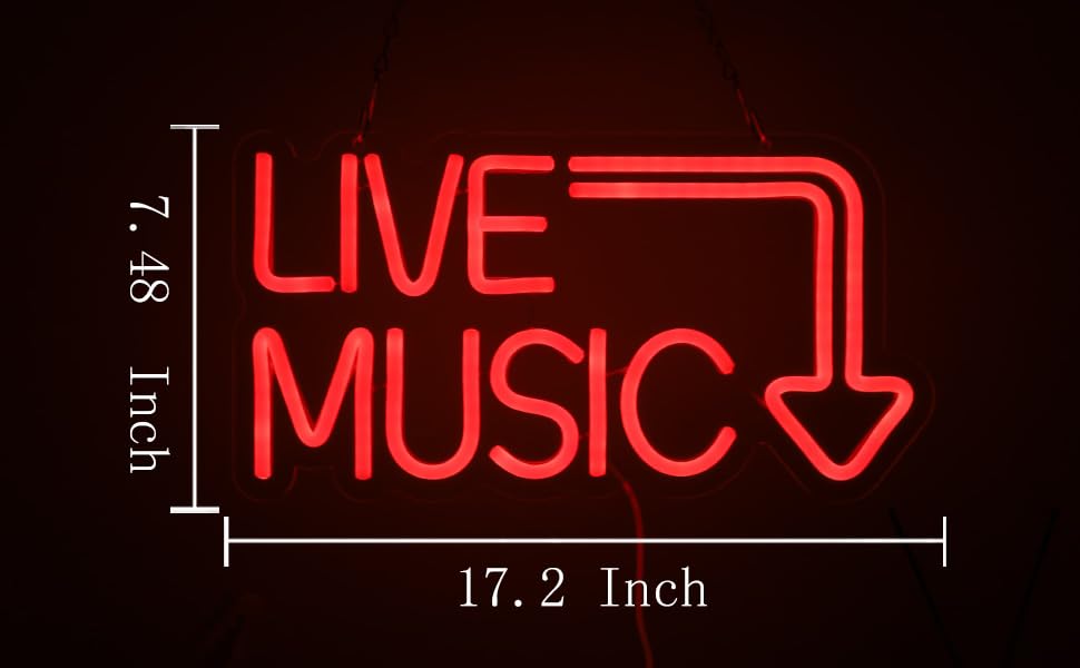 Image of Live Music Neon Sign for Music Studio Record Wall Decor Led Light Up Sign Accessories Red Words Neon Sign