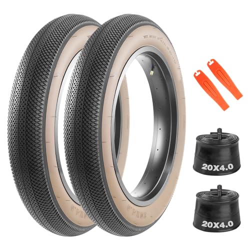 MEGHNA Neumático ancho de 20 x 4,0 y 26 x 4,0 pulgadas para bicicletas fatbikes, bicicletas eléctricas y cruceros de playa, diseño retro en negro con flanco marrón