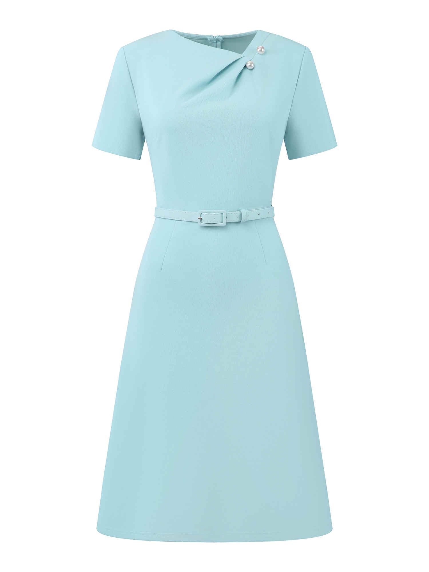 Womens A Line Dress Short Sleeve Asymmetrical Neck Elegant Business Work Dresses with Belted