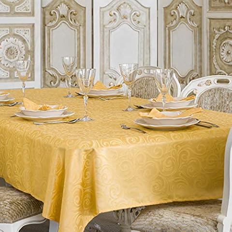 LUXURY GOLD TABLECLOTH - ANTI STAIN TREATMENT - LARGE SIZES - LYON (59 x 98" (150x 250cm)) Cover