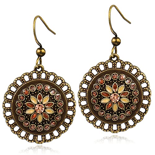 Unique Handmade Bohemian Bronze Tribal Hoop Spiral Earring Dainty Chic Vintage Gold Silver Colorful Round Circle Geometry Dangle Drop Earrings for Women Statement Jewelry Gifts