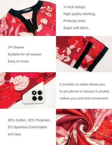 Image of Bloggerlove House Dresses for Women Zip Up Robes Soft Cotton Nightgown Half Sleeve House Coat Long Night Gowns Sleepwear