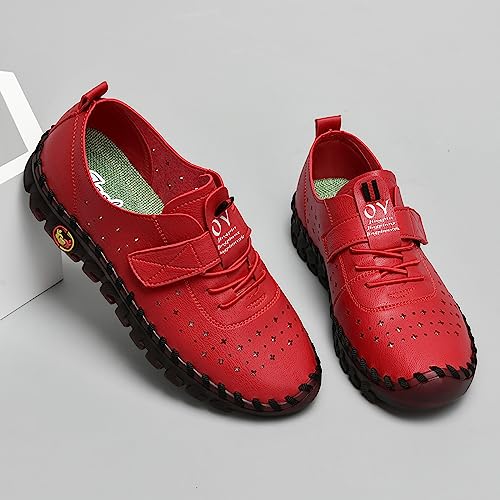 Image of Women's Hollow Beef Tendon Soft Bottom Slip-on Flat Loafers,Fashion Hand Sewing Non-Slip Oxford Breathable Orthotic 4D Pain Relief Comfy Walk Casual Shoes
