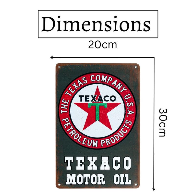 Image of Eazywagon Decorative Retro Metal Signs Wall Plate - 12x8 Inch (Texaco Motor Oil) | Weatherproof Vintage Metal Sign Plate for Cafe, Home, Bar, Garage | Decorative Wall Hanging Sign Board
