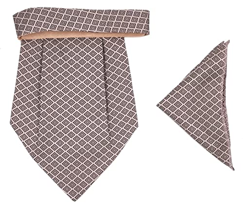 Image of formal cravat set for men with pocket square Men's Cravat Necktie, Self Design Microfiber Dark Multi color Free Size