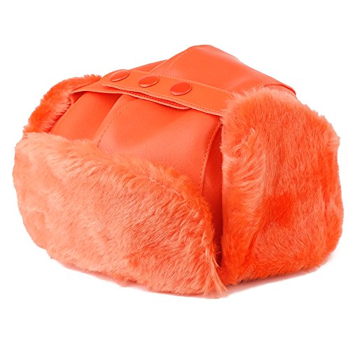 High Visibility Fur Trimmed Vinyl Trooper Aviator Winter Hat - Orange - XL