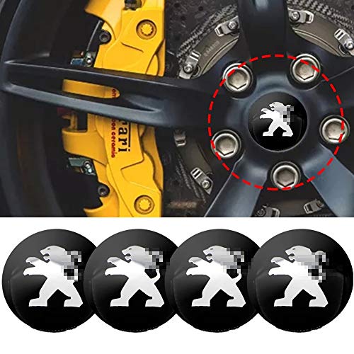 LOPLP Autocollant de Couverture de Centre de Roue de Voiture enjoliveurs de moyeu enjoliveurs Badge emblème Couvre Autocollants pour Peugeots 107 108 206 207 308 307 508 2008 3008,56 mm, 4 pièces Cover
