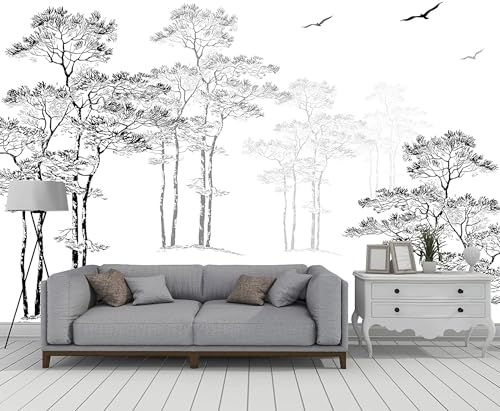 Naturempress Papier Peint Panoramique 310X250(LXH)Croquis D'Arbre En Noir Et Blanc Papier Peint Intissé Tapisserie Poster Mural pour Salon Chambre...
