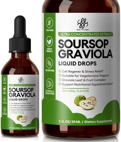 iMATCHME Soursop Graviola Liquid Drop for Cell Support & Regeneration, Immune System and Gut Health Support, Pure Soursop Bitters Liquid, High Absorption, Sugar/Gluten Free, Natural Flavor, 1 Fl Oz
