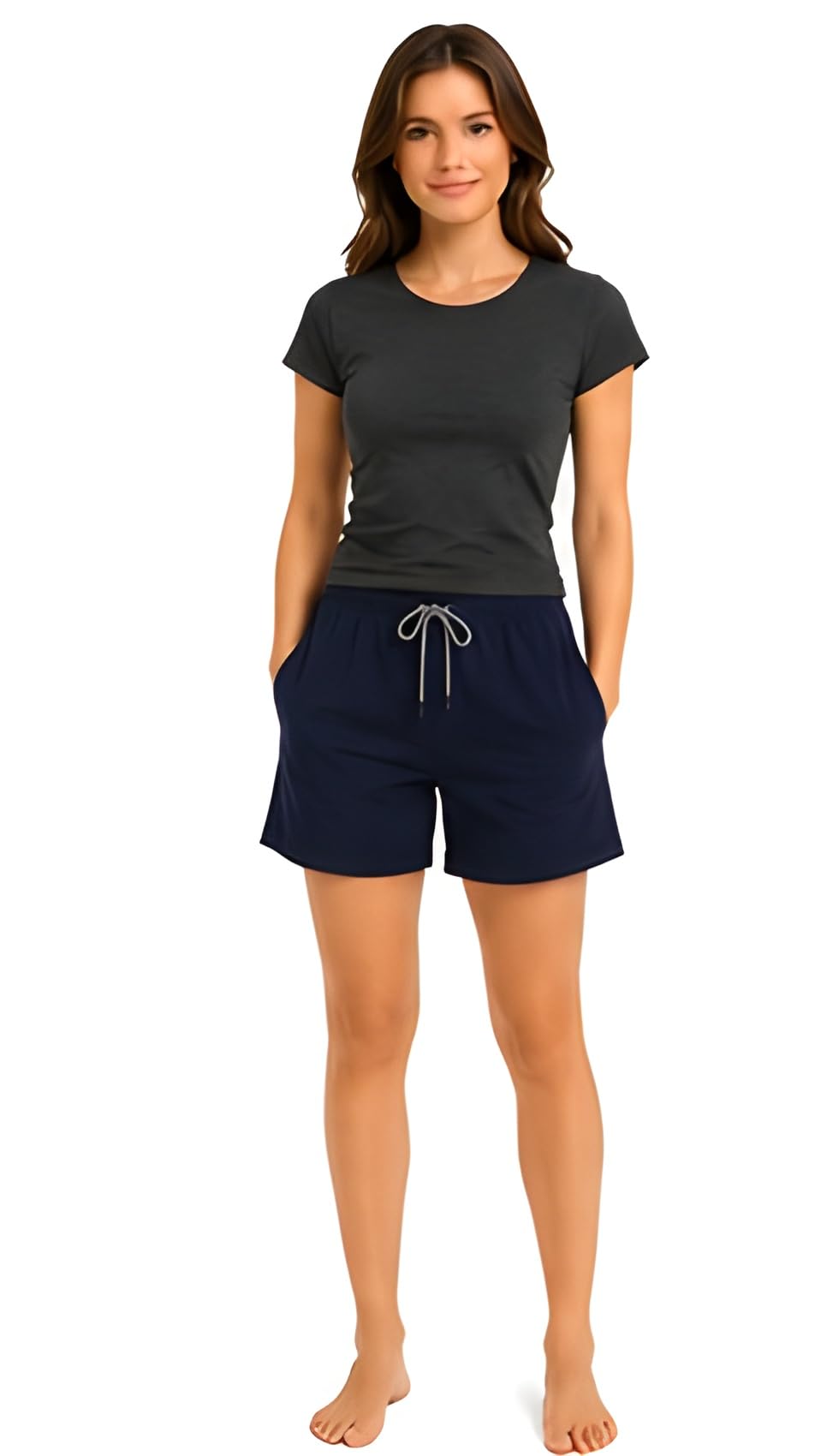 Women Running Shorts, Navy Blue, Mid Rise, Cotton Blend, Solid, Regular Fit, Above Knee-image-46
